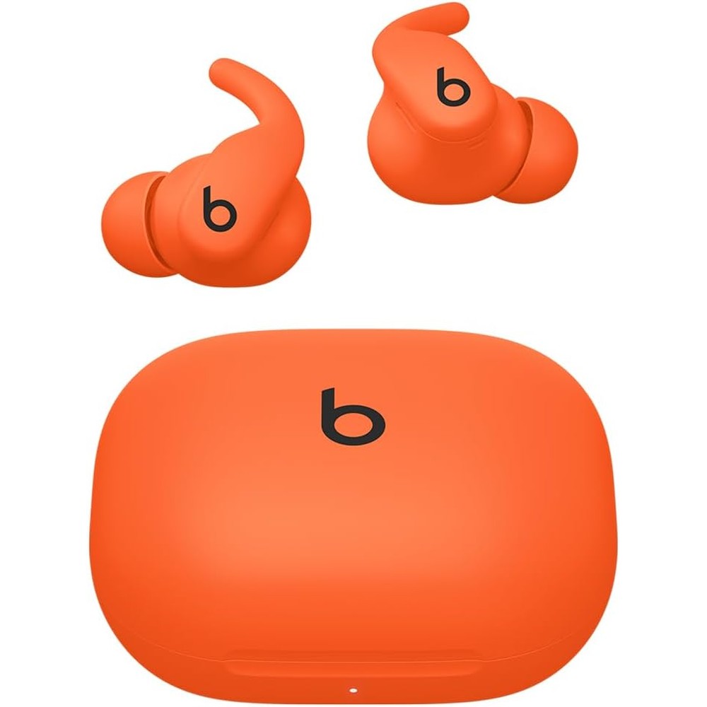 Beats Powerbeats Fit Spark Orange front view with case