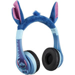 eKids Disney Stitch kids bluetooth headphones front view showing blue earcups