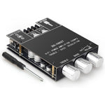 Odektooy ZK-1002T Bluetooth 5.1 amplifier board front view showing physical volume treble and bass control knobs