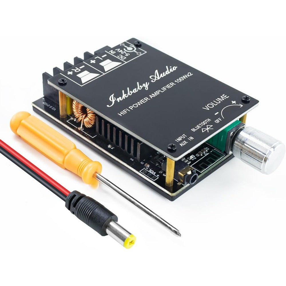 Hosyond TPA3116D2 Bluetooth amplifier board top view showing components and heat sink