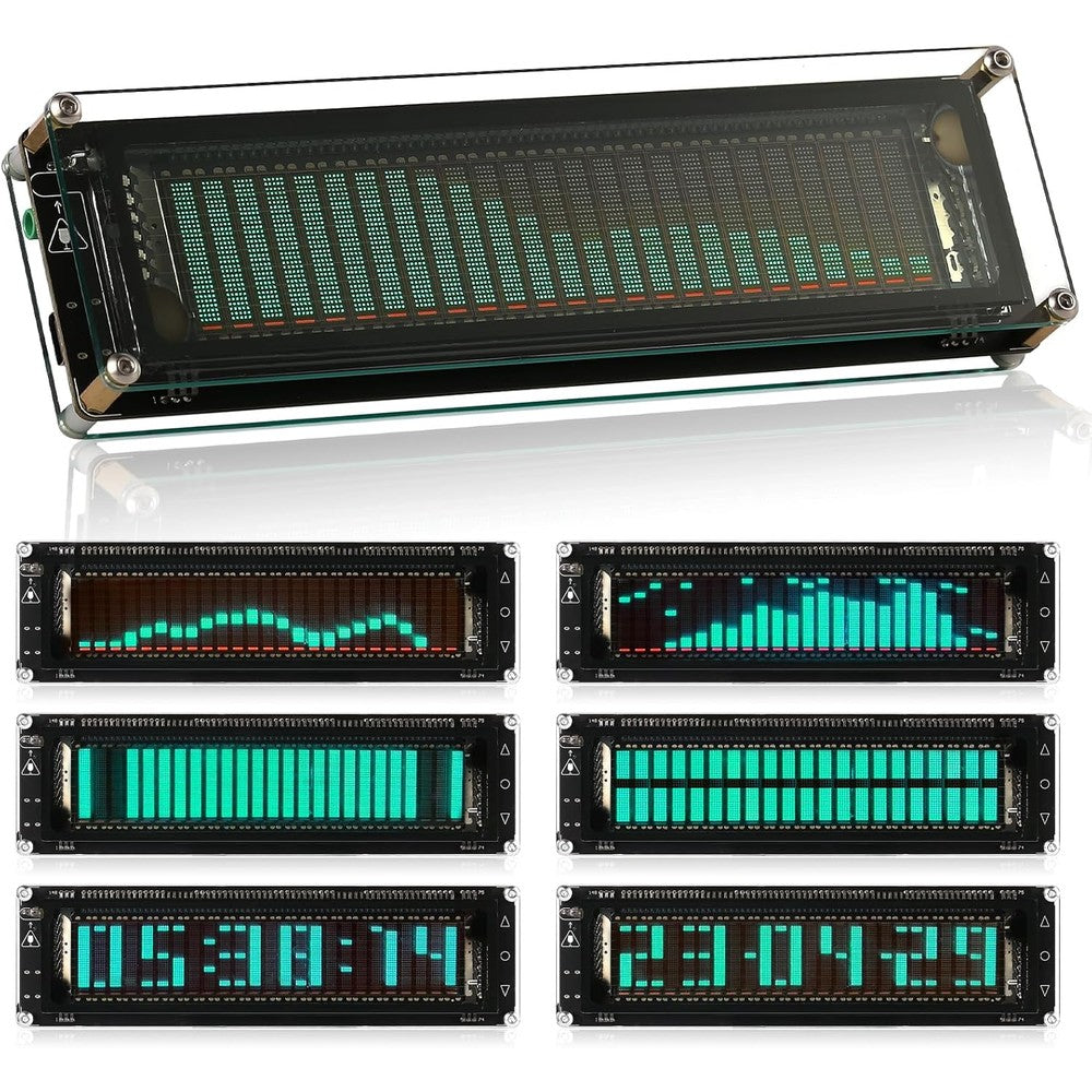Douk Audio Nobsound AK2515 Pro Audio Spectrum Analyzer front view illuminated display