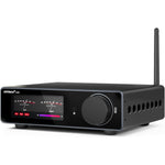 AIYIMA A80 Bluetooth Stereo Amplifier DAC front view showing digital VU meter and control knobs