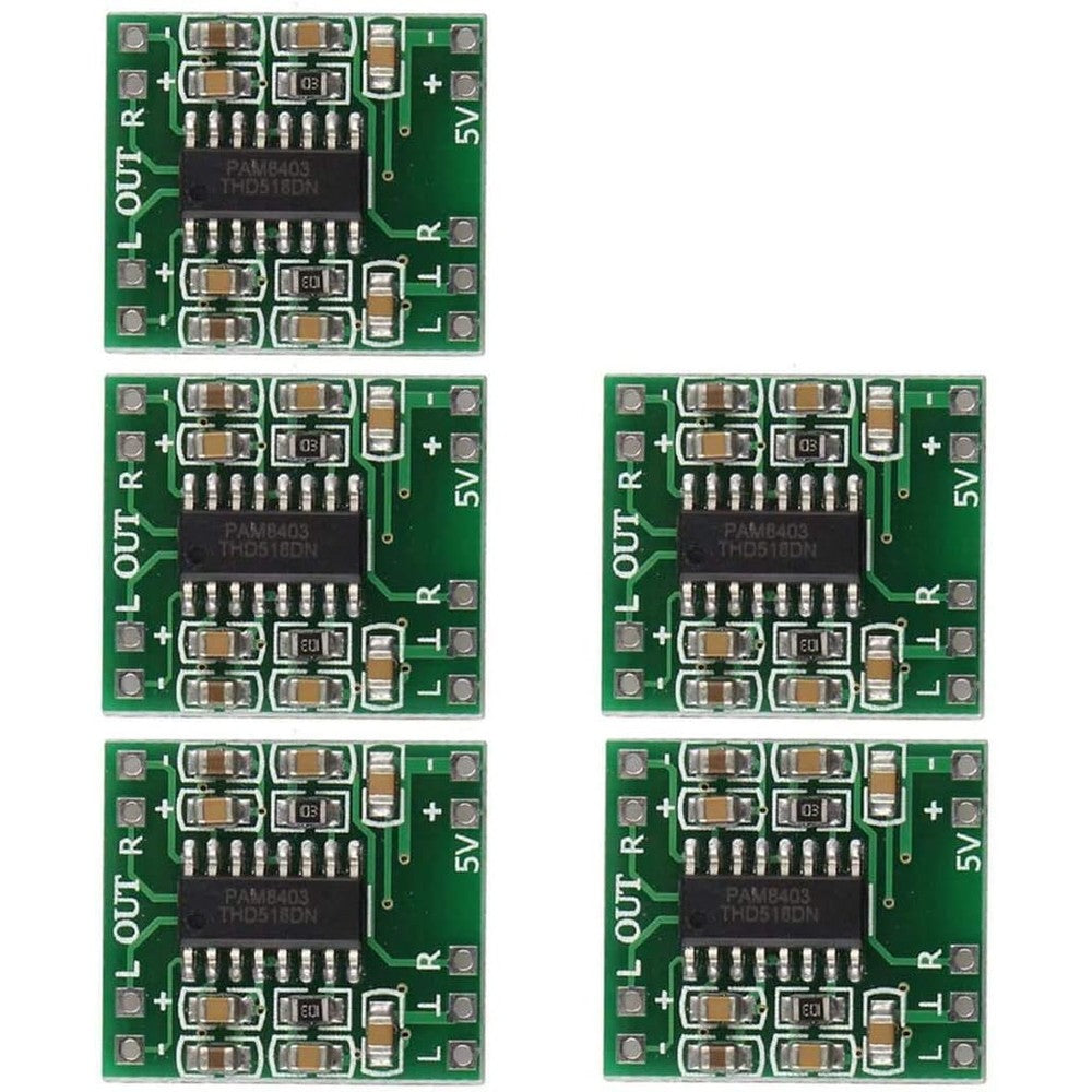 HiLetgo PAM8403 mini digital power amplifier board front view showing dual channel circuitry