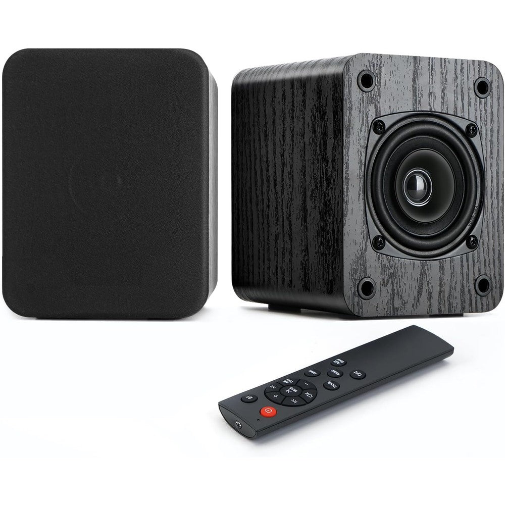 Saiyin Powered Bluetooth Bookshelf Speakers front view in wood finish