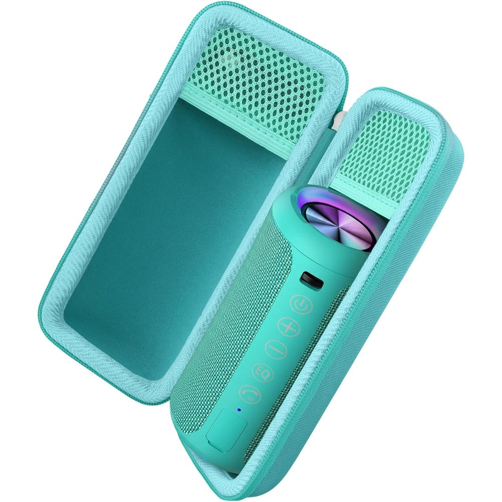 Khanka hard travel case front view showing teal exterior for portable speaker protection