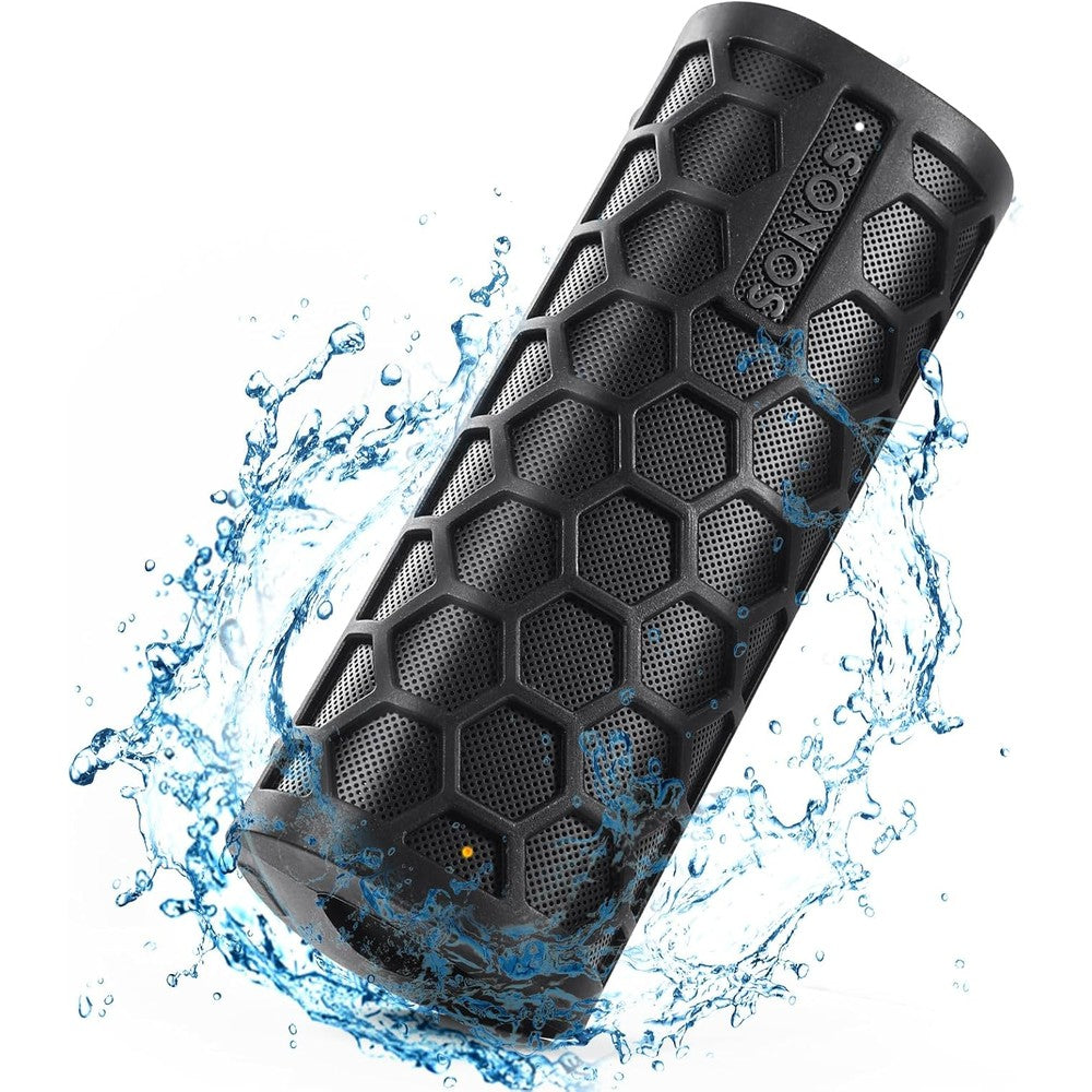 Seracle Zaracle flexible silicone carrying case in black showing the front view with honeycomb mesh cutout pattern for speaker protection.