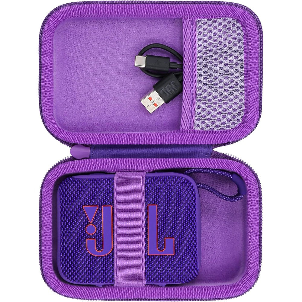 Co2CREA hard carrying case for JBL Go 4 front view showing purple shockproof exterior shell.