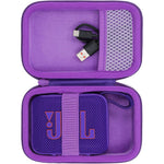 Co2CREA hard carrying case for JBL Go 4 front view showing purple shockproof exterior shell.