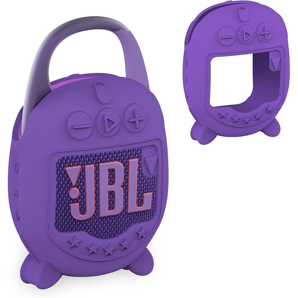 XEGIMOR silicone cover case compatible with JBL Clip 5 speaker front view in purple