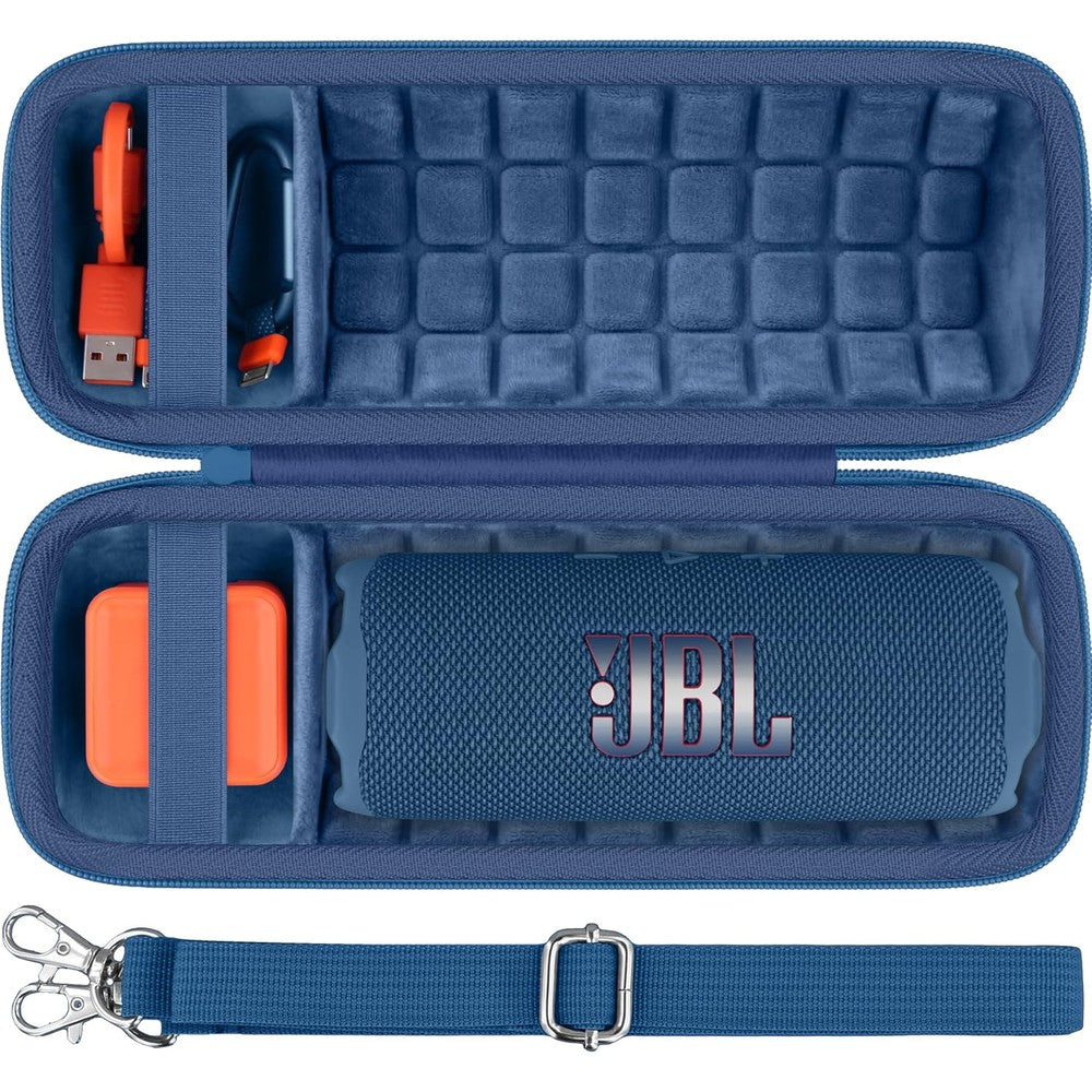 Baval hard portable speaker case front view showing blue hardshell exterior
