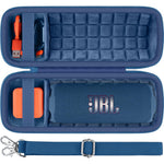 Baval hard portable speaker case front view showing blue hardshell exterior