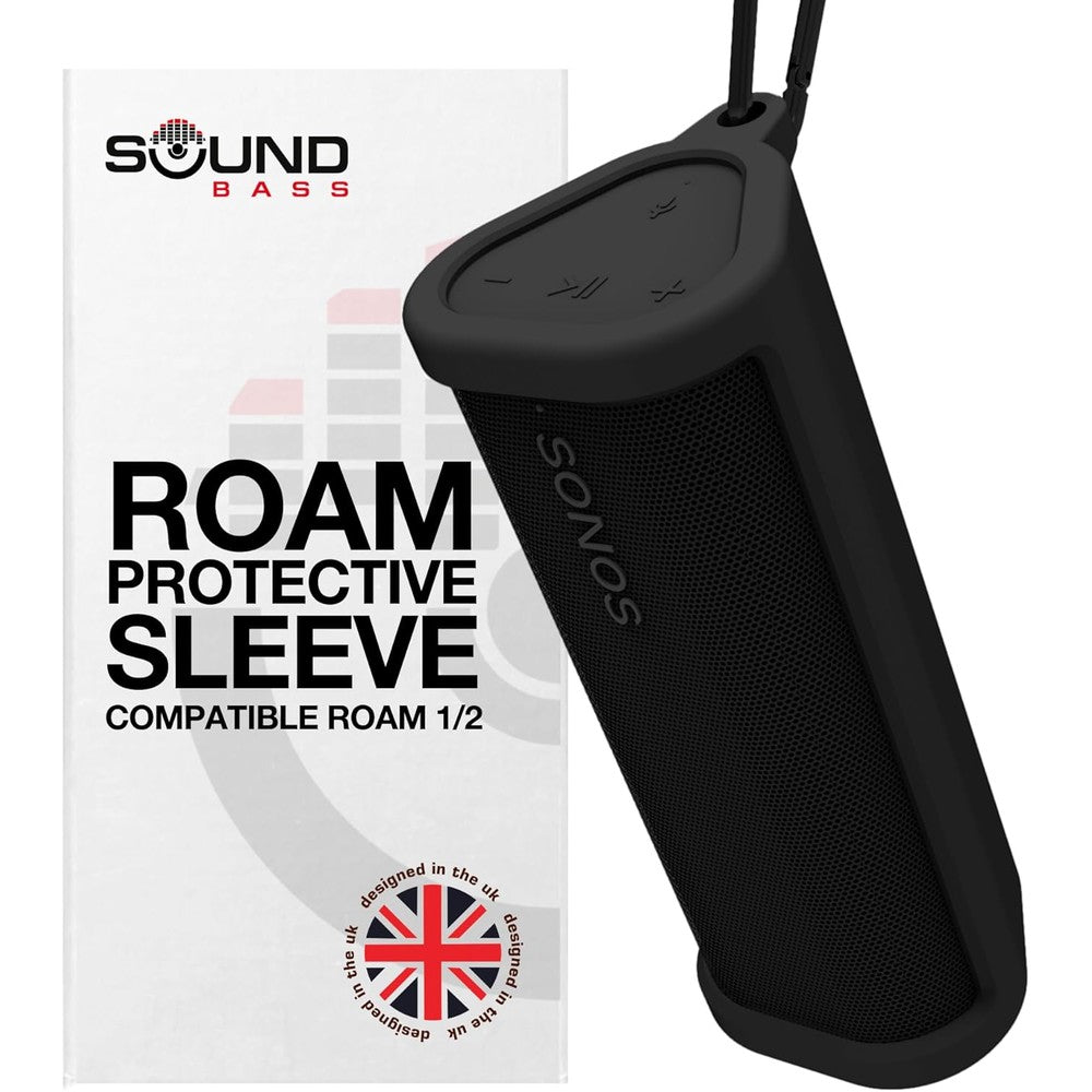 Sound Bass heavy duty silicone carrying case for Sonos Roam 2 front view showing black matte texture