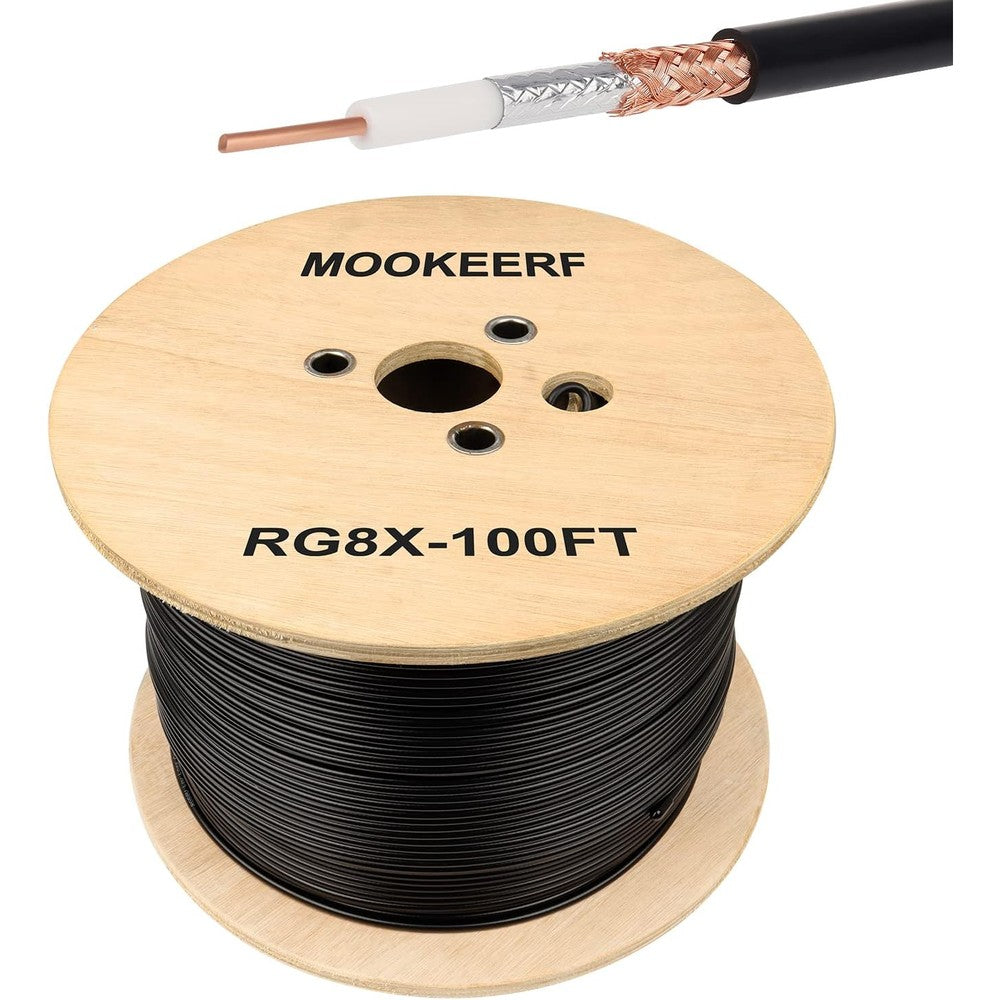 Mookeerf RG8X Coaxial Cable 100ft black front view