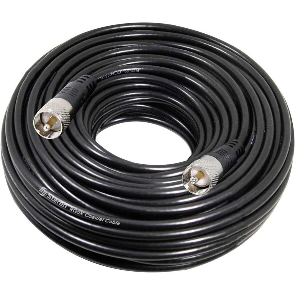 Steren RG8X 75ft coaxial cable front view with connectors