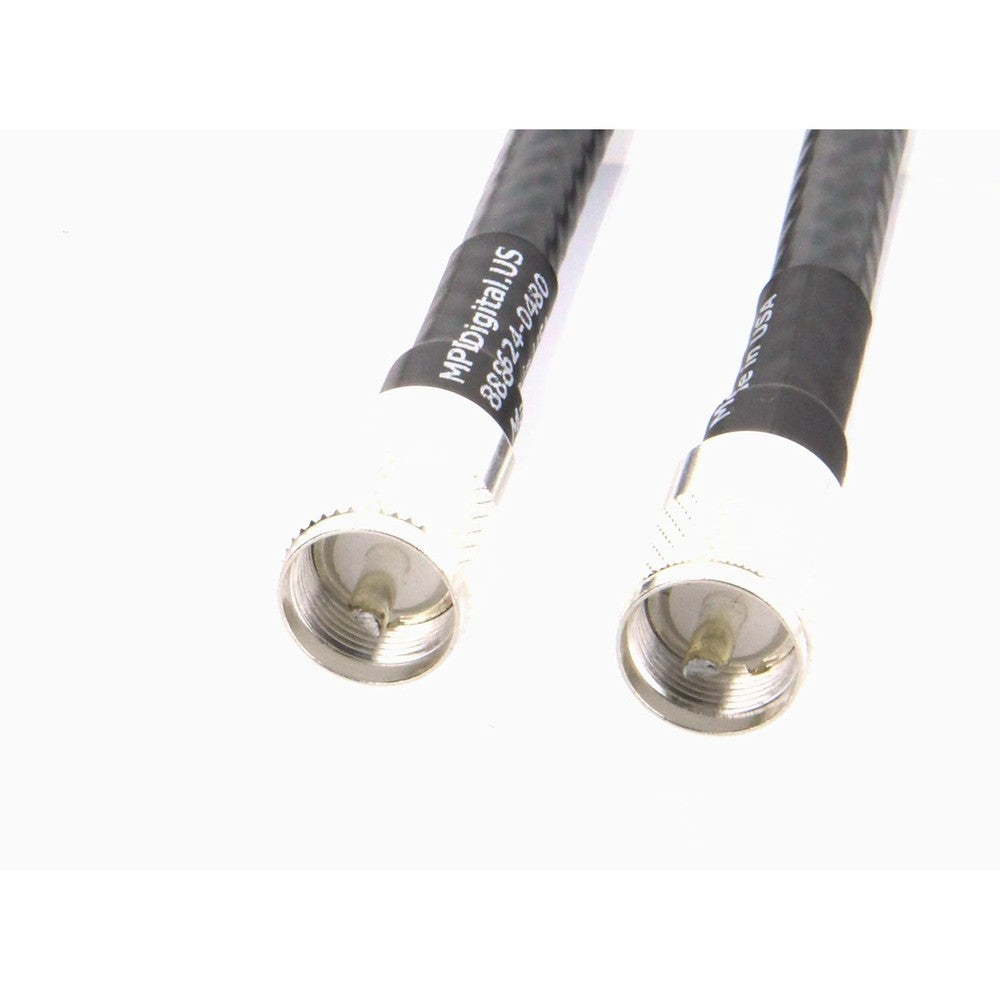 MPD Digital LMR-400 coaxial cable with PL259 connectors front view