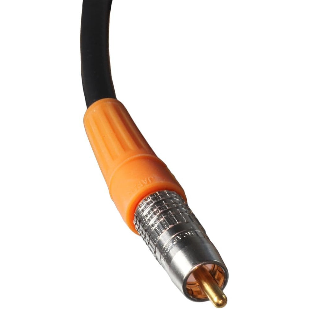 Blue Jeans Cable 6 foot coaxial digital audio cable front view with orange boot connectors.