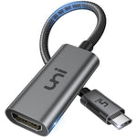 Uni USB Type C to HDMI adapter sleek grey aluminum finish front view