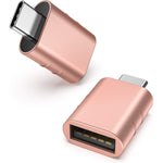 Syntech USB C to USB adapter pack of two rose gold front view showcasing premium zinc alloy build.