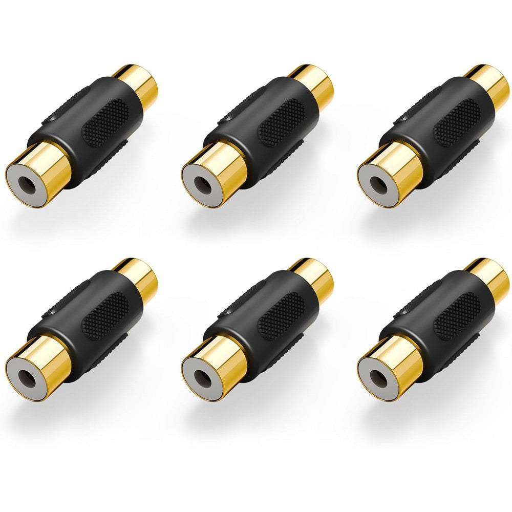 VCE Gold Plated RCA Female to Female Coupler six pack package view showing audio adapters.