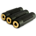 Posdou 3.5mm stereo jack female to female adapter front view showcasing gold plated connector rings