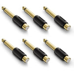 VCE RCA to quarter inch audio adapter front view showing gold plated mono male plug.