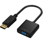 Cableader DisplayPort to VGA male to female converter in black showing the gold plated front connector pins.