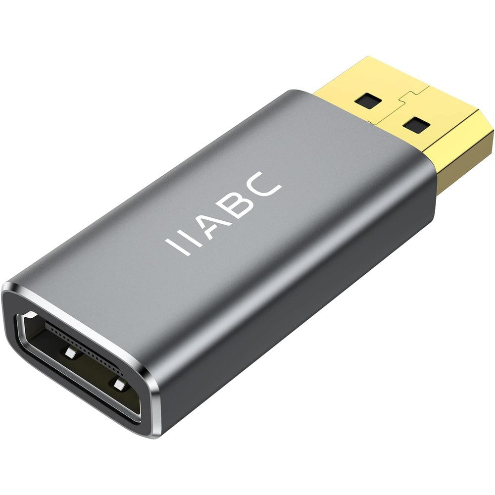 IIABC DisplayPort to HDMI adapter front view highlighting grey aluminum casing