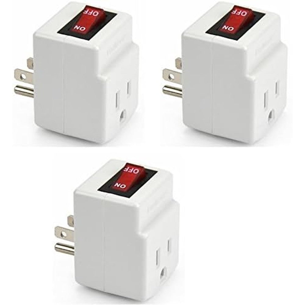 BindMaster grounded single port power adapter front view showing the red illuminated switch.