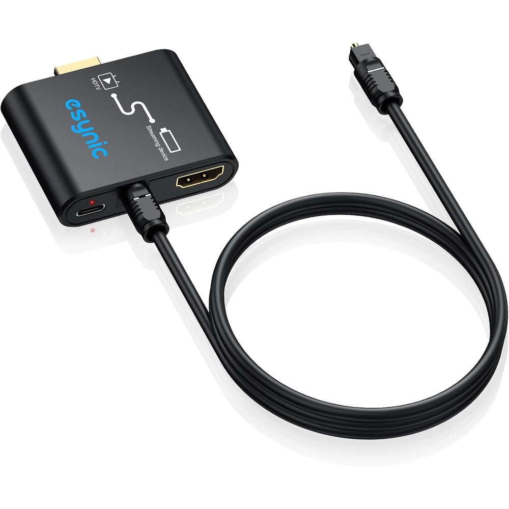 eSynic Portable 4K HDMI Audio Extractor front view displaying the primary HDMI input port and premium branding.