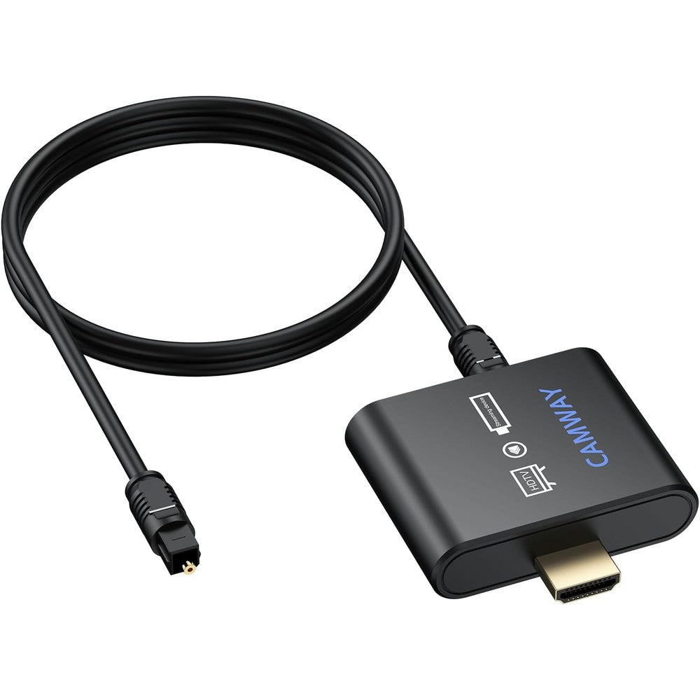 CAMWAY HDMI audio extractor front view showing premium black casing and gold-plated input ports