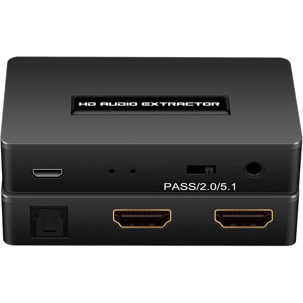 HDSUNWSTD HDMI audio extractor converter front view highlighting the input port and mode selection switches