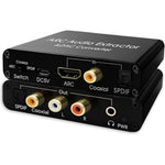 ArbaroClara HDMI ARC audio extractor front view showing premium metal finish and input switches.