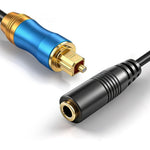 Tackston 192KHz DAC optical to 3.5mm converter front view showcasing the premium black cable and connectors