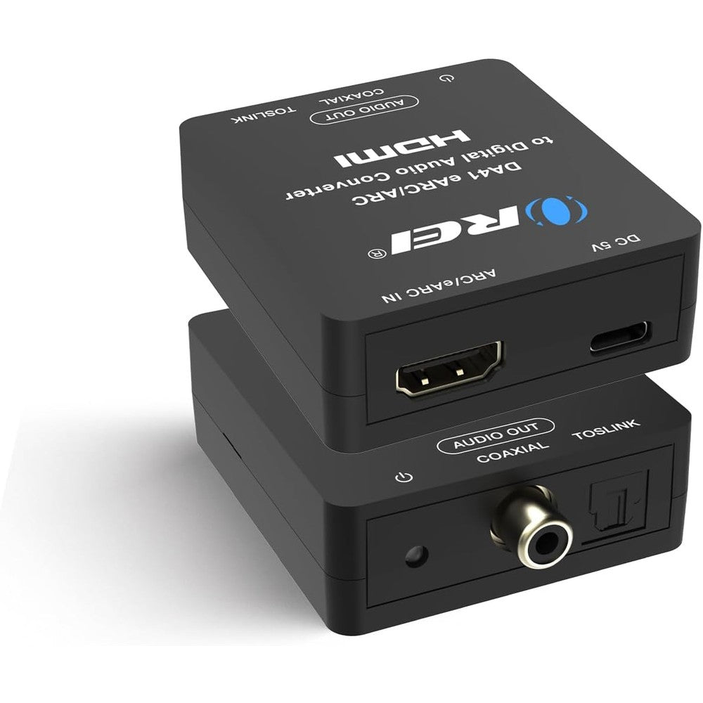 OREI HDMI audio extractor front view showing black metal chassis and power switch