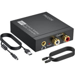 Prozor digital to analog audio converter front view showing the optical input port and volume knob.
