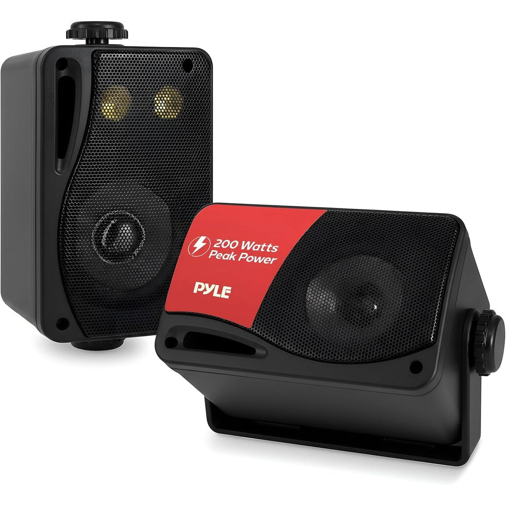 Pyle three way indoor and outdoor box speaker system front view showing black rustproof grille.