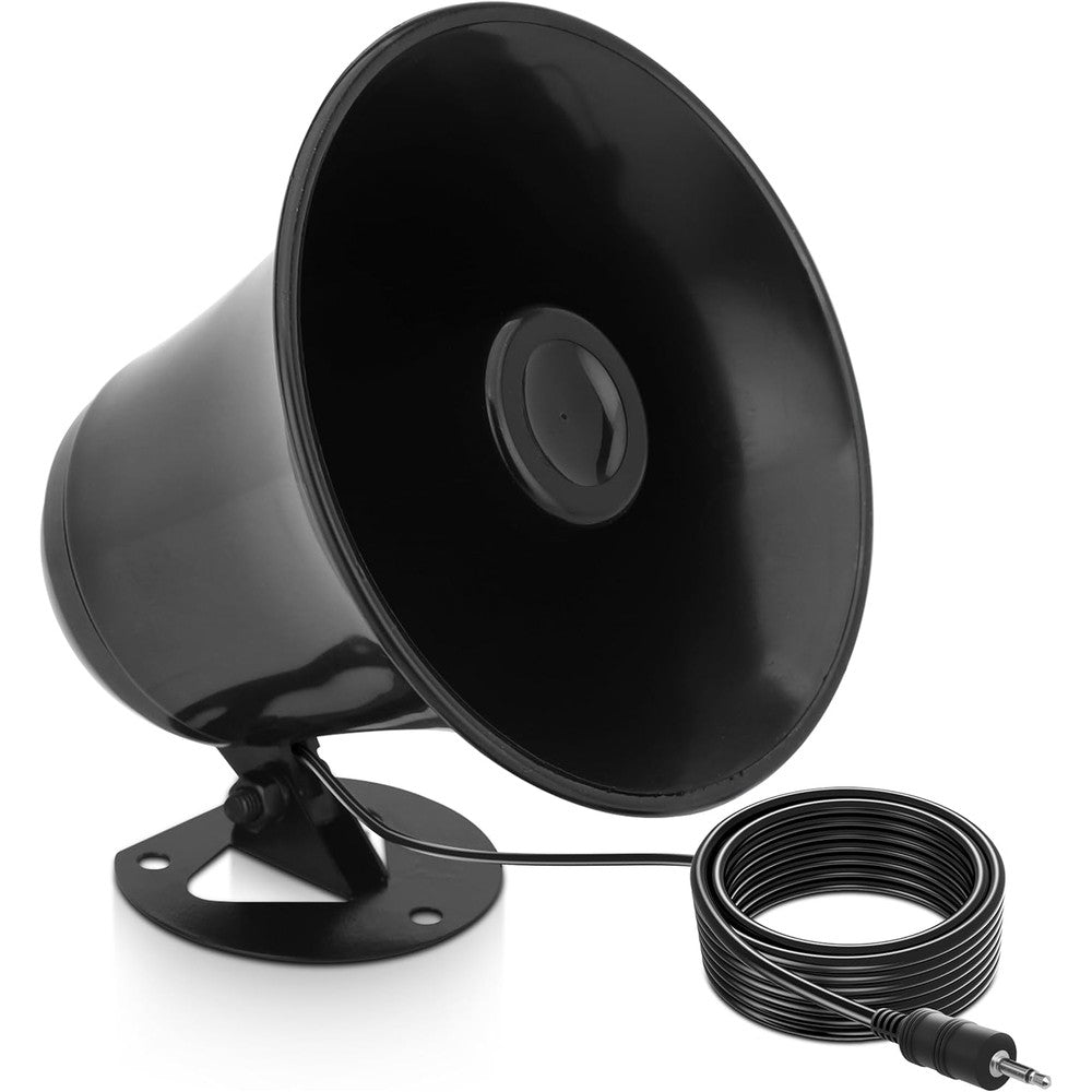 Pyramid public address horn speaker front view showing compact 5 inch black trumpet design