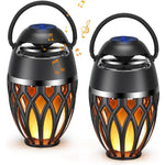 MOFOKEAY outdoor bluetooth speakers front view with glowing LED flame lights