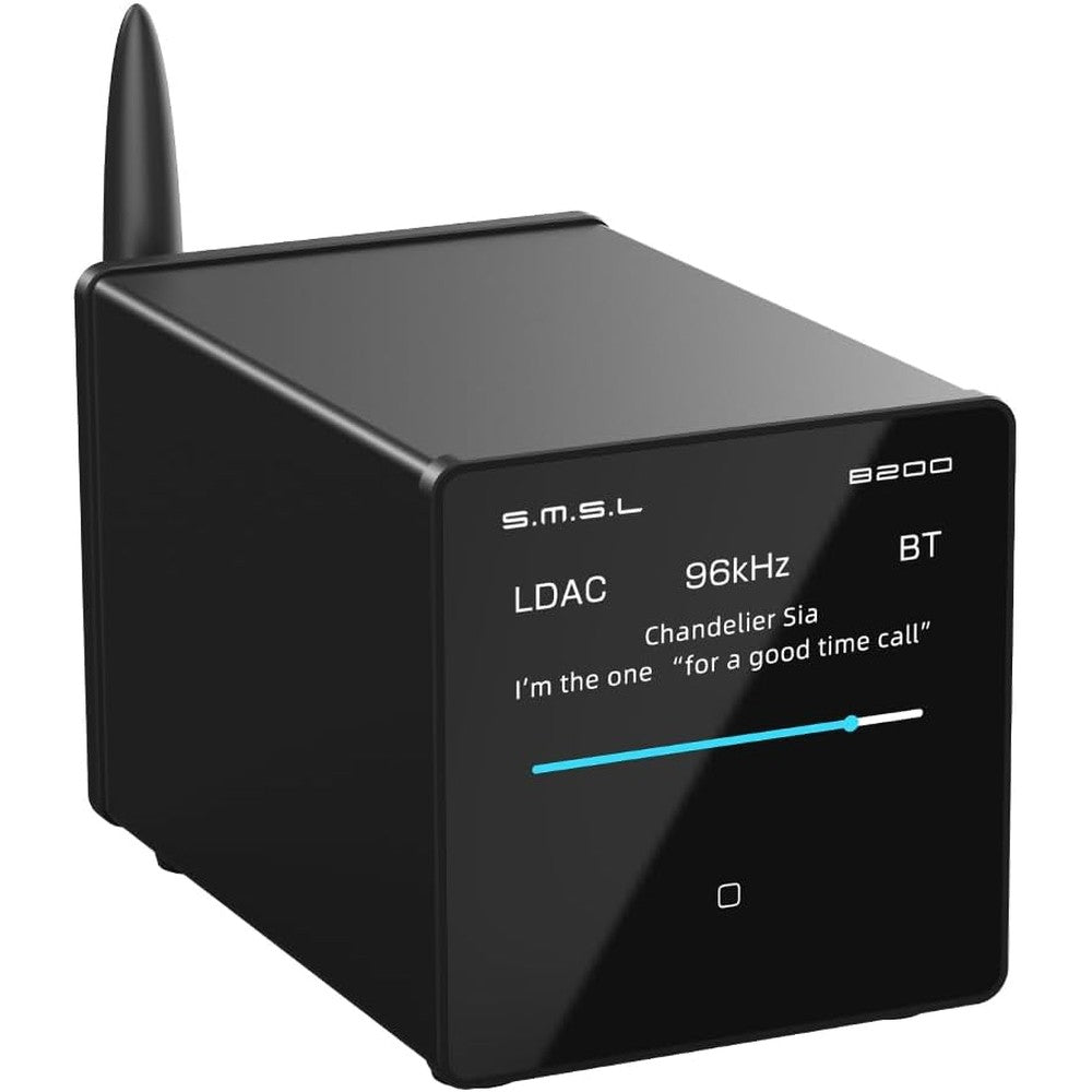 S.M.S.L B200 desktop Bluetooth audio decoder preamplifier front view showing color screen