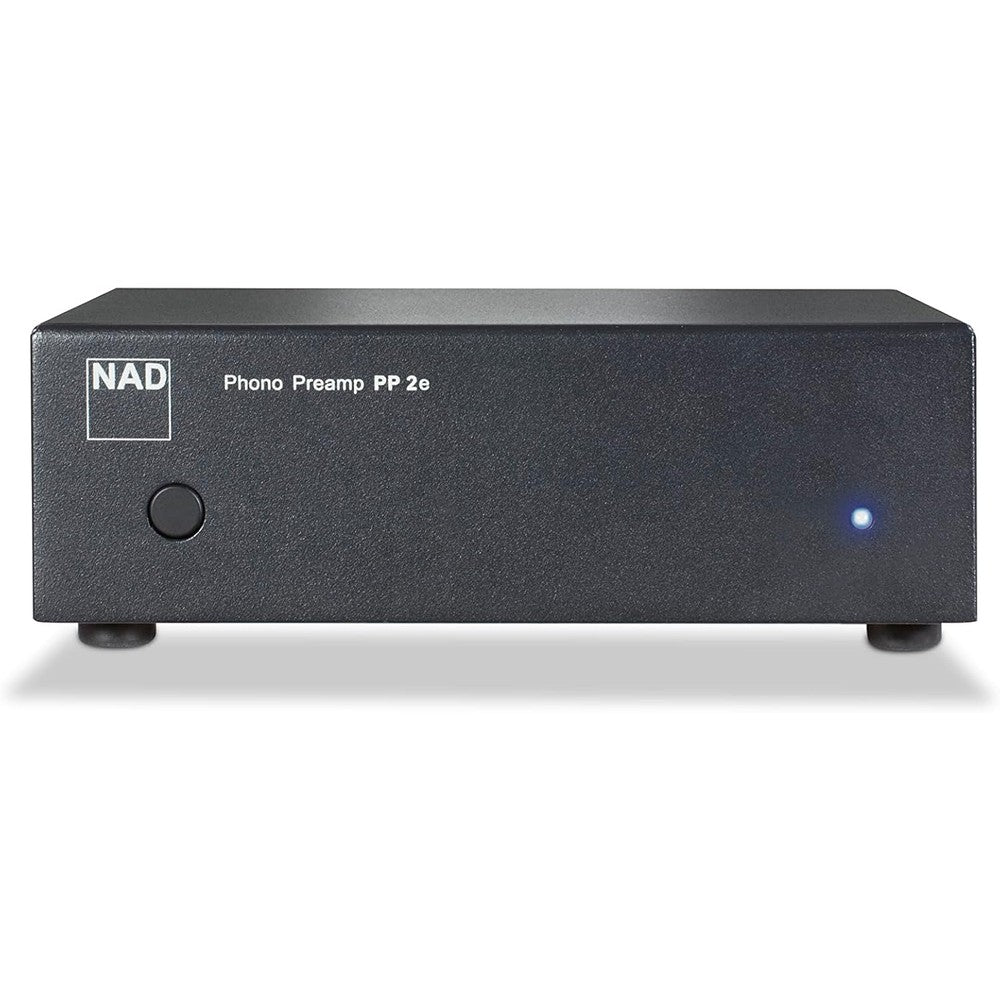 NAD PP 2e Phono Preamplifier sleek front view showcasing compact audiophile phono stage design.