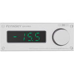 FLYINSKY HiFi Q03Pro preamplifier front view showing silver aluminum chassis and dual control knobs.