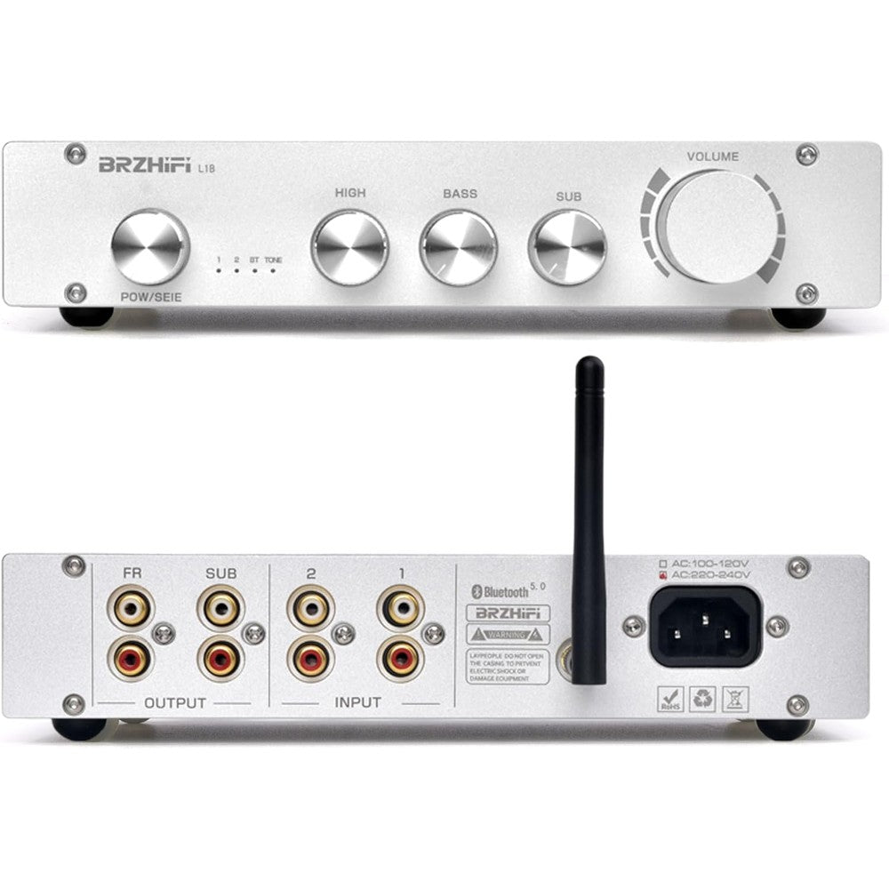 BRZHIFI L1B Pure Class A preamplifier silver front view showing volume knobs