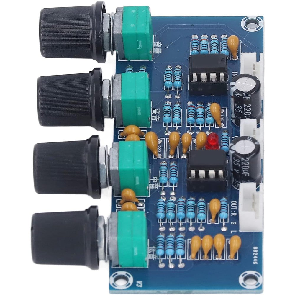 YWBL-WH NE5532 audio preamplifier module front view showing tone control adjustment knobs.
