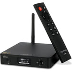 KGUSS Topping D50 III desktop digital to analog converter front view highlighting sleek black aluminum chassis and bright OLED display.