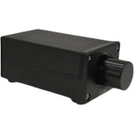 Solupeak stereo RCA analog volume controller front view showing solid aluminum knob