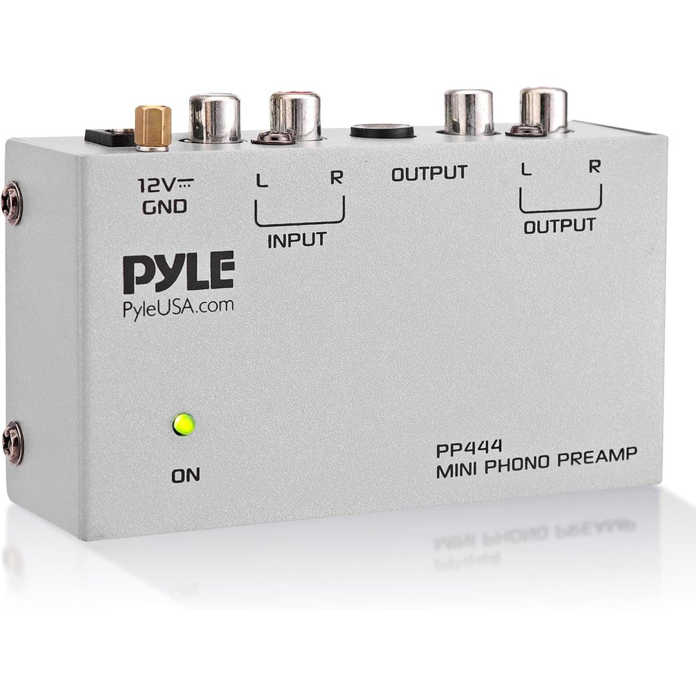 Pyle PP444 phono preamp front view showing input and output ports