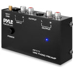Pyle PP777 mini phono turntable preamplifier front view showing metallic housing