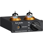 Fosi Audio Box X2 vacuum tube phono preamp front view showing volume control and gain switches.