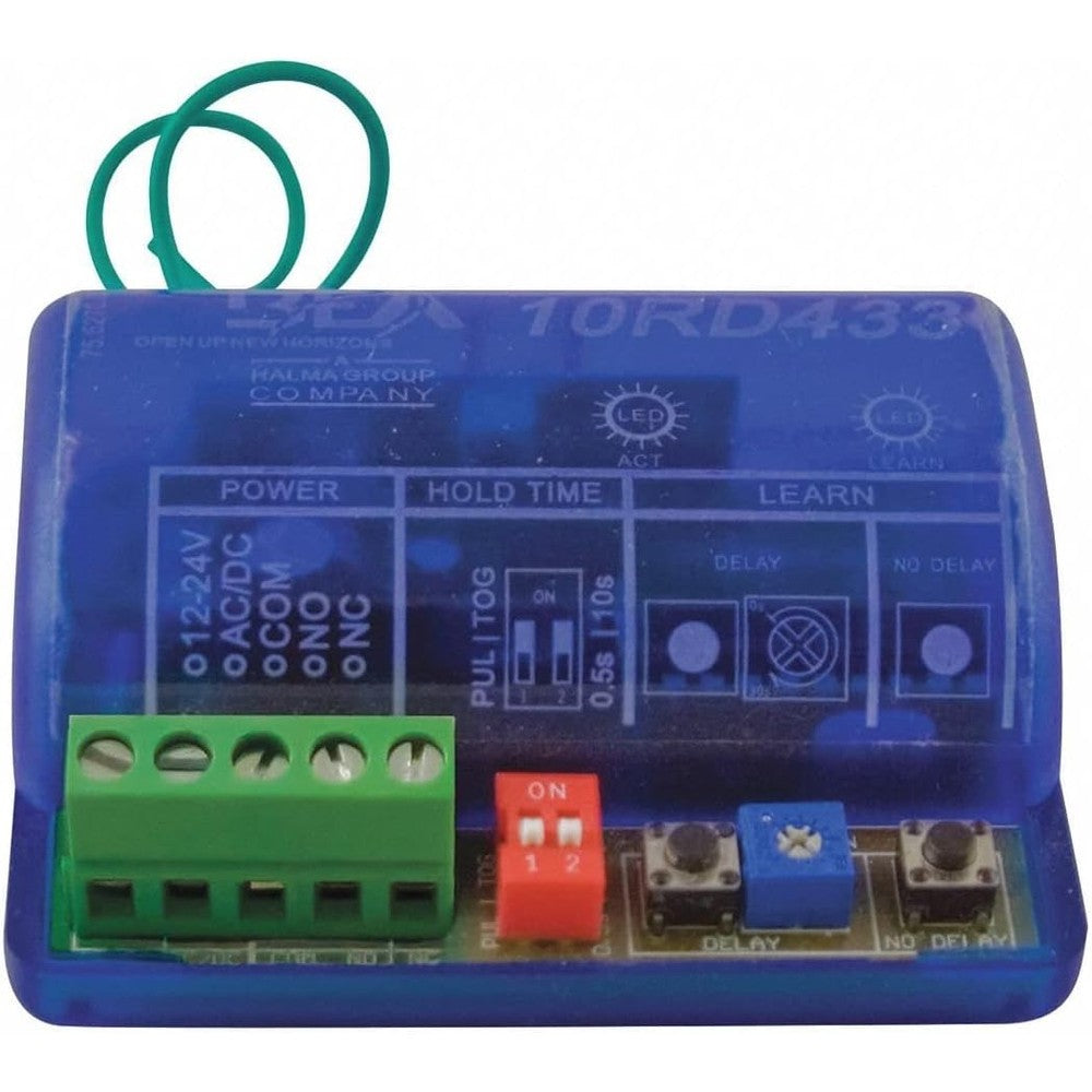 BEA 10RD433 digital receiver front view showing blue relay for commercial access control systems