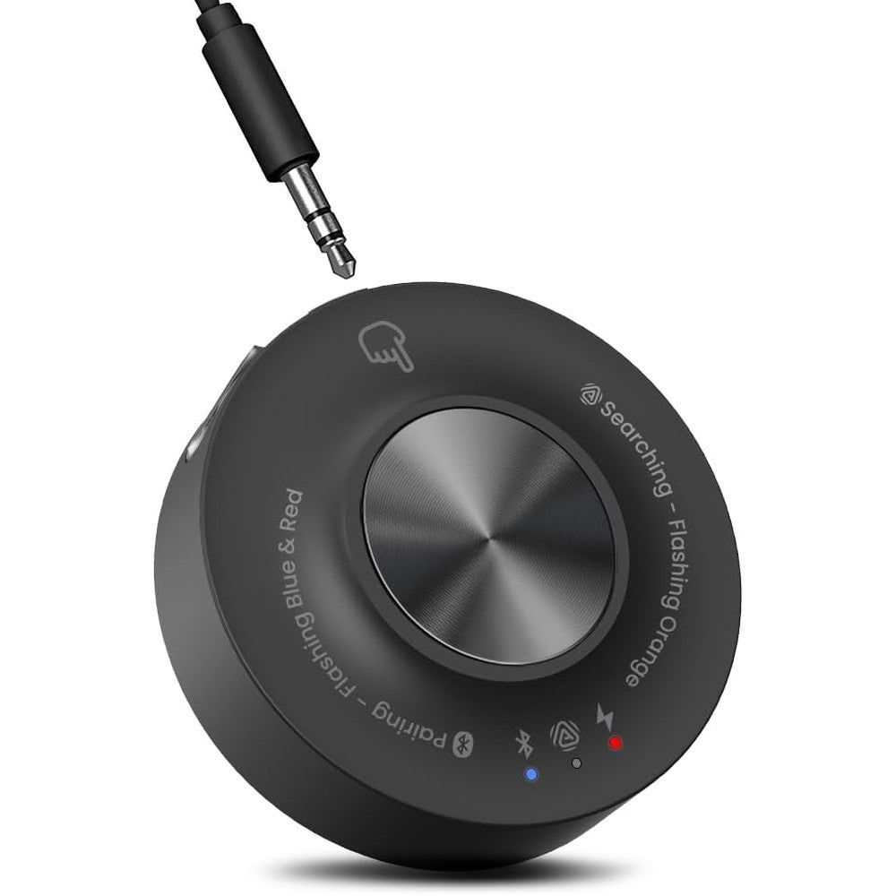 Avantree AuraLink long range Auracast receiver front view showing sleek black design.